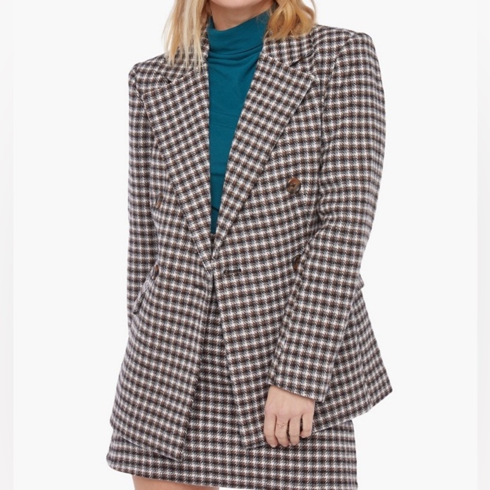 JustFab Herringbone Brown Multi City Blazer